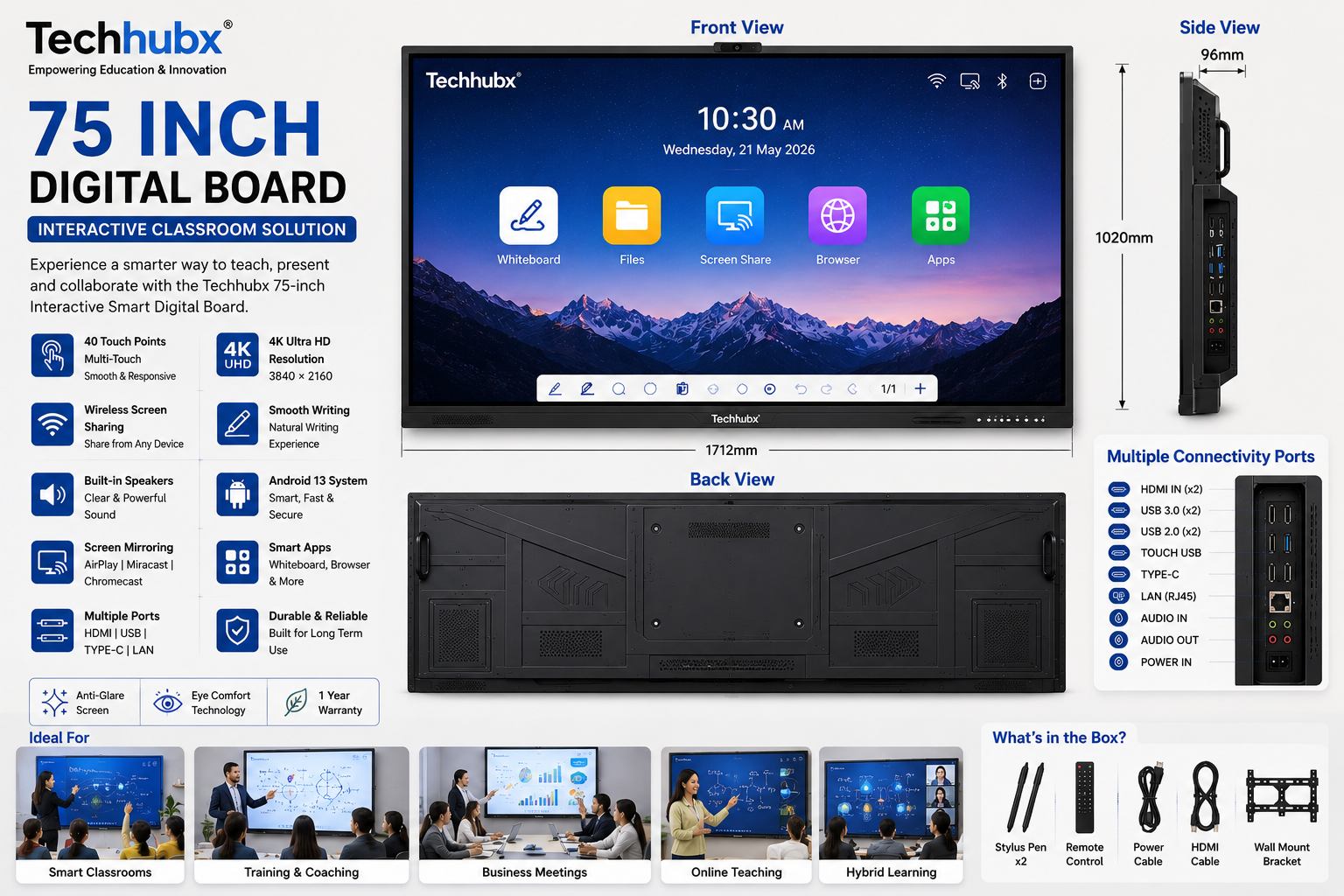 techhubx 75 inch digital board – interactive classroom solution