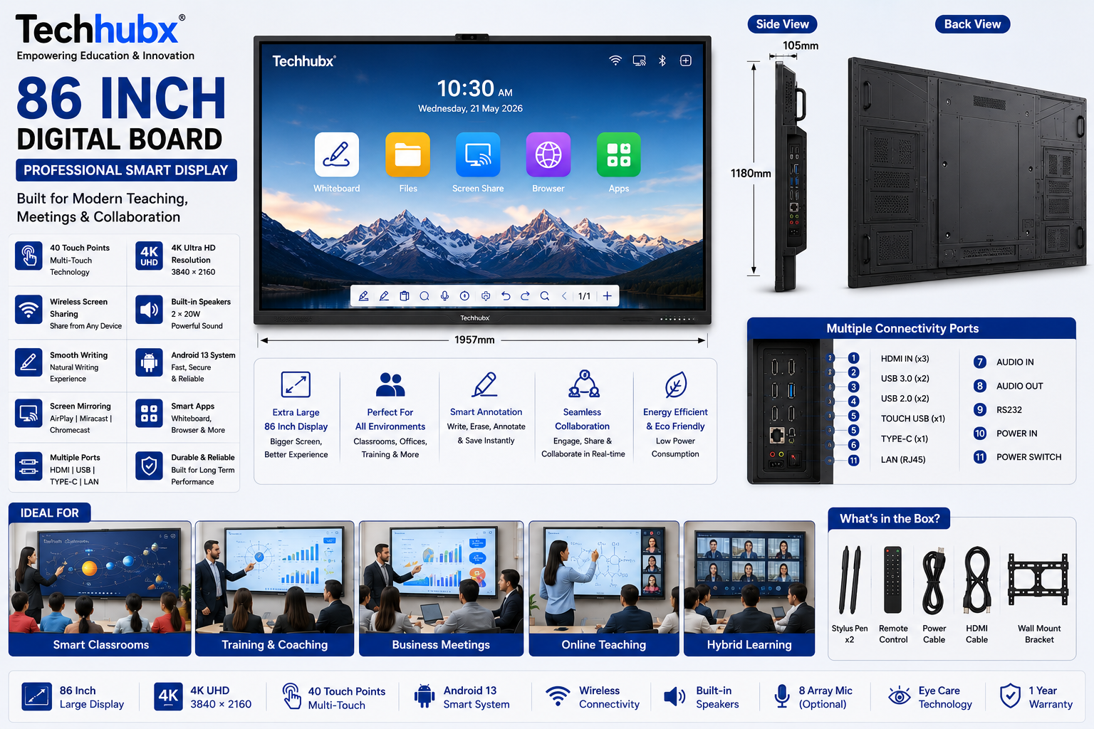techhubx 86 inch digital board – professional smart display