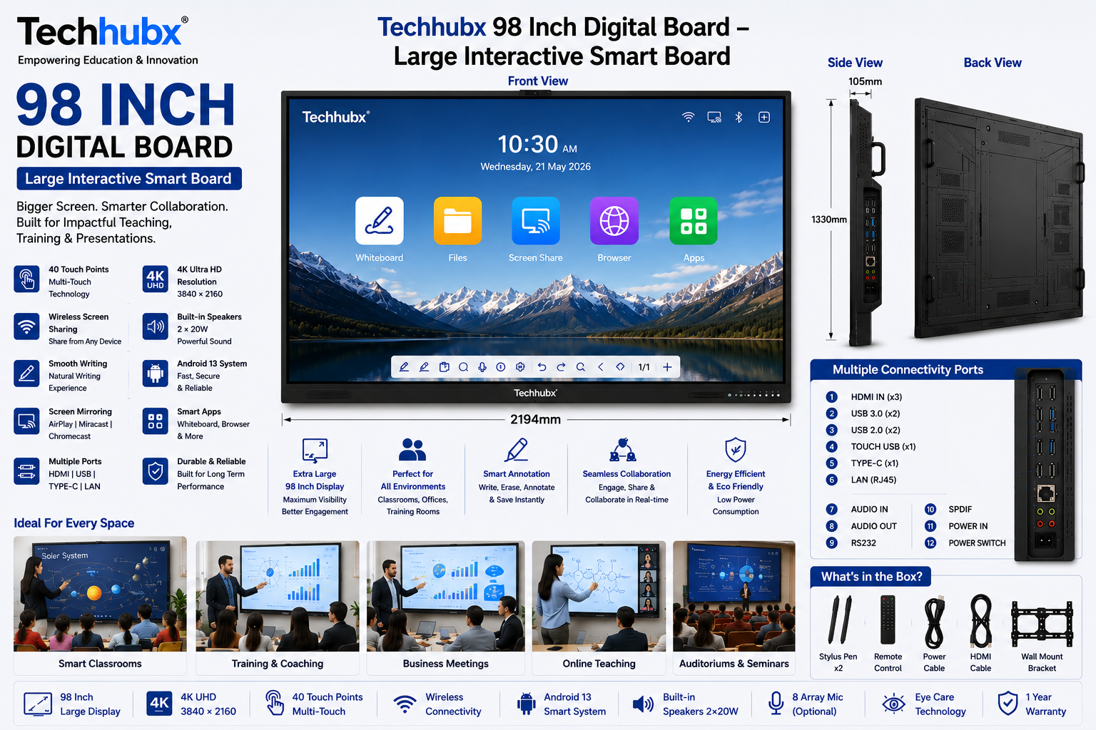 techhubx 98 inch digital board – large interactive smart board