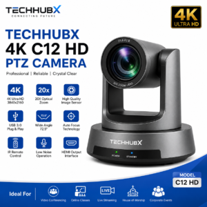 TechHubX 4K C12 HD PTZ Camera with 20X Optical Zoom, Auto Focus, USB 3.0 and HDMI Output for Video Conferencing