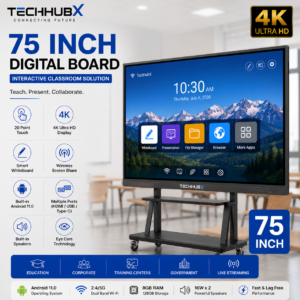 TechHubX 75 Inch Interactive Smart Board 4K UHD Digital Display for Classrooms and Corporate Meetings
