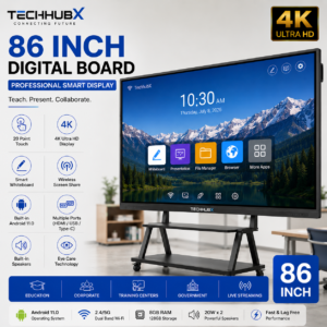 TechHubX 86 Inch Interactive Smart Board 4K UHD Professional Digital Display for Classrooms and Meeting Rooms