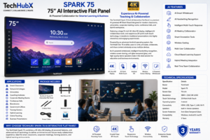 TechHubX Spark 75 Inch AI Interactive Flat Panel | 4K Smart Board