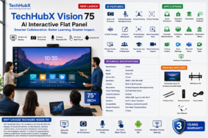 TechHubX Vision 75 Inch AI Interactive Panel with Camera & mic