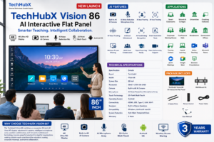TechHubX Vision 86 Inch AI Interactive Flat Panel with 4K AI Camera & Microphone